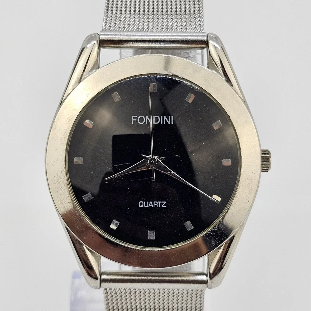 VTG Fondini Men's Watch 36MM Black Dial‎ Gray Mesh Bands New Battery